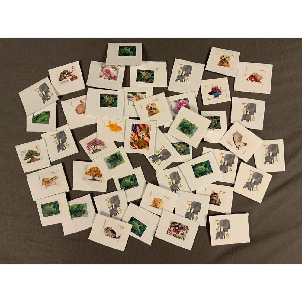 Lot of USPS Forever Stamps Clipped Animals Pets Bonsai Trees Philately Crafting